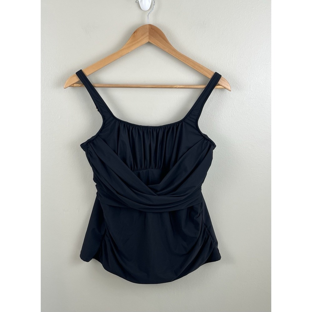 Lands End‎ Tankini Top Swim Underwire Tummy Control Ruched Draped Black Sz 10